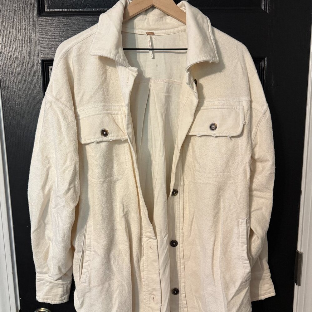 Womens Aerie Flannel Button Down Cream Color Extra Small